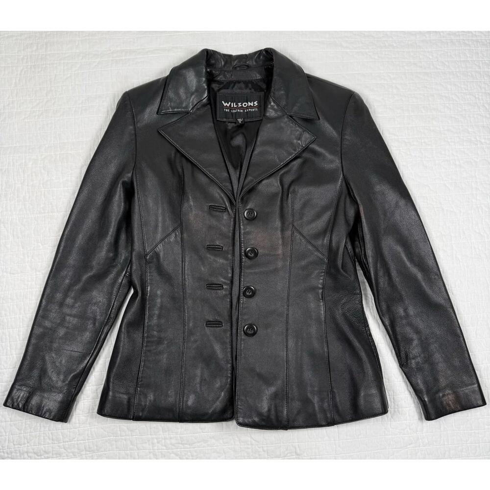 Wilsons Leather Black Blazer Jacket Women’s Small Fitted 90’s Y2K Minimalist
